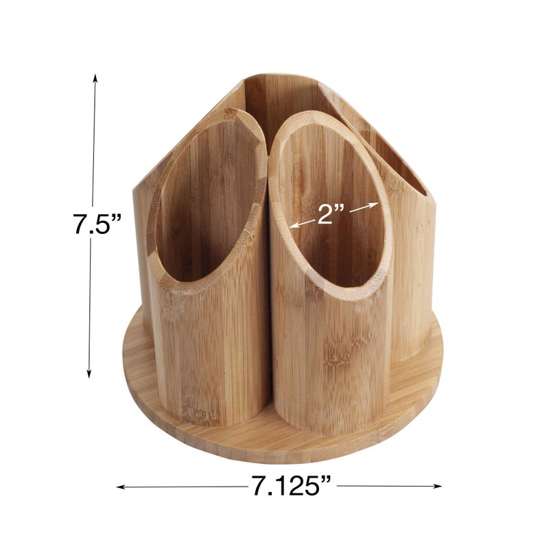 MobileVision Bamboo Circular Rotating Utensil Holder & Kitchen Organizer, 5 Sections, Store Forks, Spoons, Knives, Serving Utensils, and Other Cooking Tools - Image 4